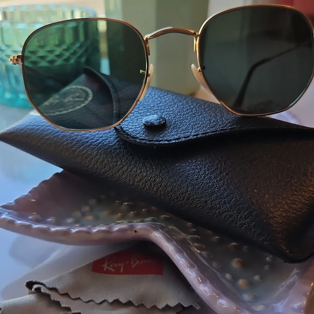 Ray-Ban RB3548N Gold Hexagonal Sunglasses 51mm Made in Italy